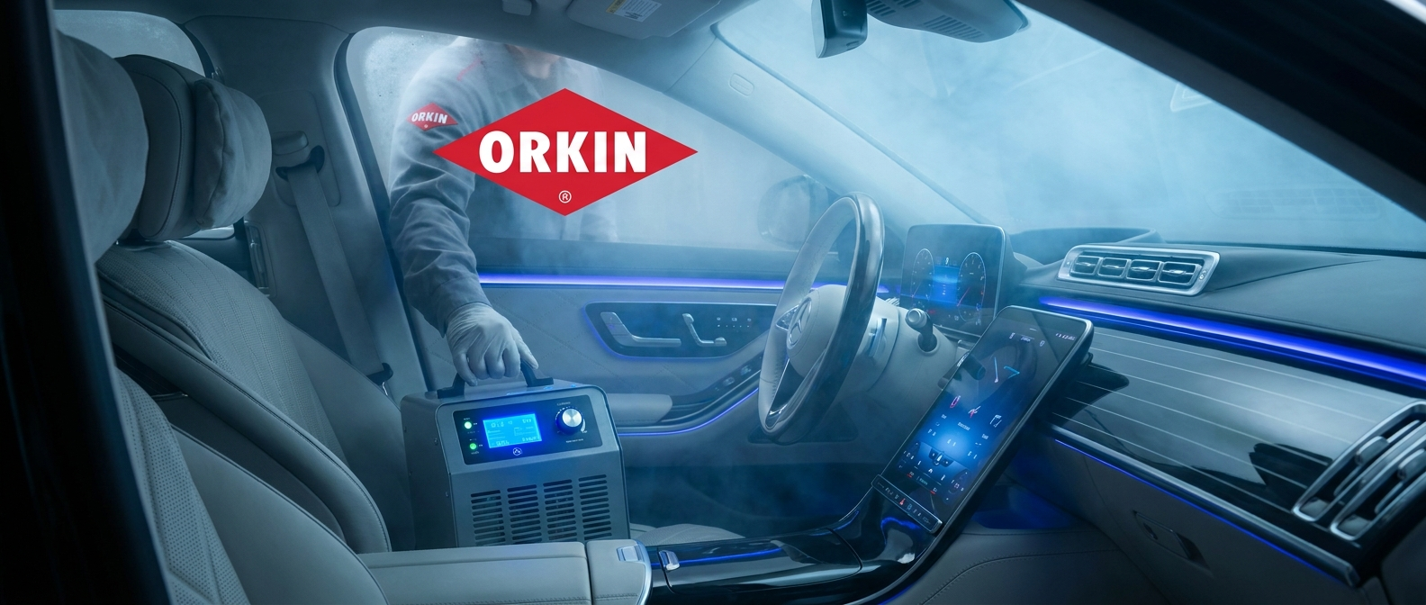 Процес озонування авто — дезінфекція салону Orkin Україна.